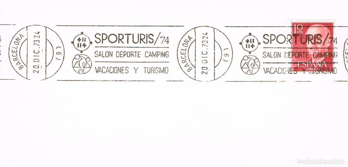 Sellos: A&Ntilde;O 1973, BARCELONA, SPORTURIS, SALON DEL DEPORTE, CAMPING, VAVACIONES Y TURISMO, RODILLO