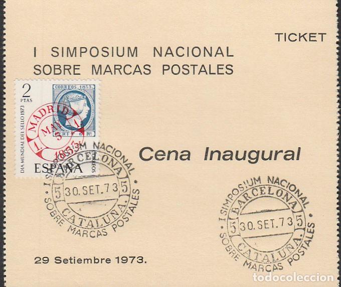 Sellos: A&Ntilde;O 1973, BARCELONA, SIMPOSIO SOBRE MARCAS POSTALES EN TICKET PARA LA CENA INAUGURAL