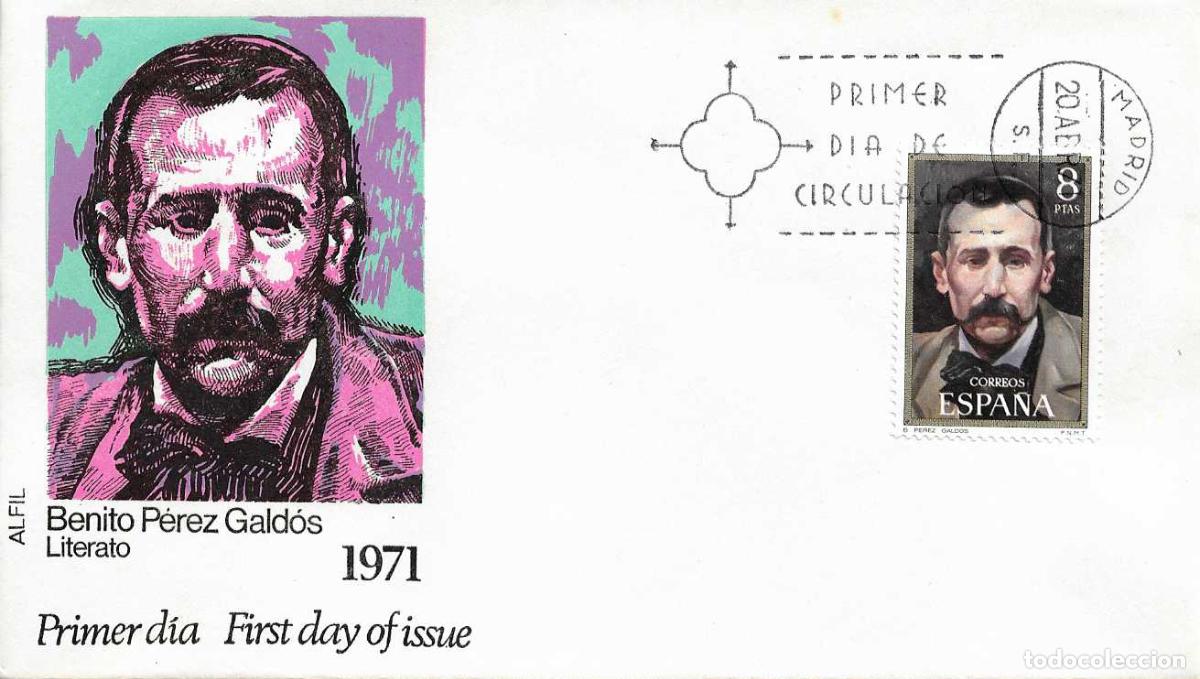 Sellos: BENITO PEREZ GALDOS CENTENARIO DE CELEBRIDADES 1971 (EDIFIL 2029) EN SPD SIN CIRCULAR ALFIL MADRID