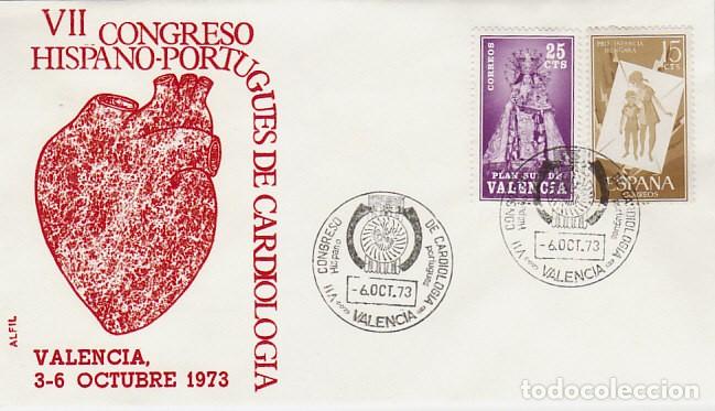 Sellos: A&Ntilde;O 1973, VALENCIA, CONGRESO DE CARDIOLOGIA, MEDICINA, SOBRE DE ALFIL