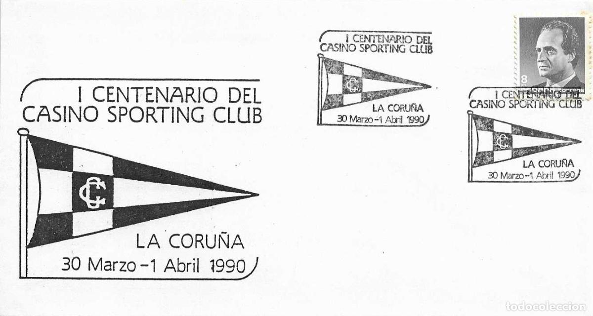 Sellos: DEPORTES CASINO SPORTING CLUB I CENTENARIO, LA CORU&Ntilde;A 1990. MATASELLOS EN RARO SOBRE ILUSTRADO