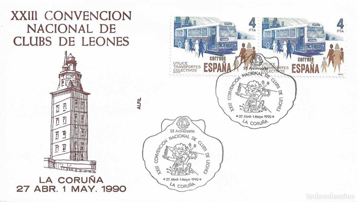 Sellos: LEONES XXIII CONVENCION NACIONAL DE CLUBS, LA CORU&Ntilde;A 1990. RARO MATASELLOS EN SOBRE DE ALFIL