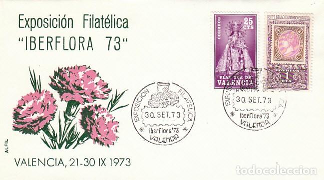 Sellos: A&Ntilde;O 1973, VALENCIA, IBERFLORA, SOBRE DE ALFIL CLAVELES ROSA