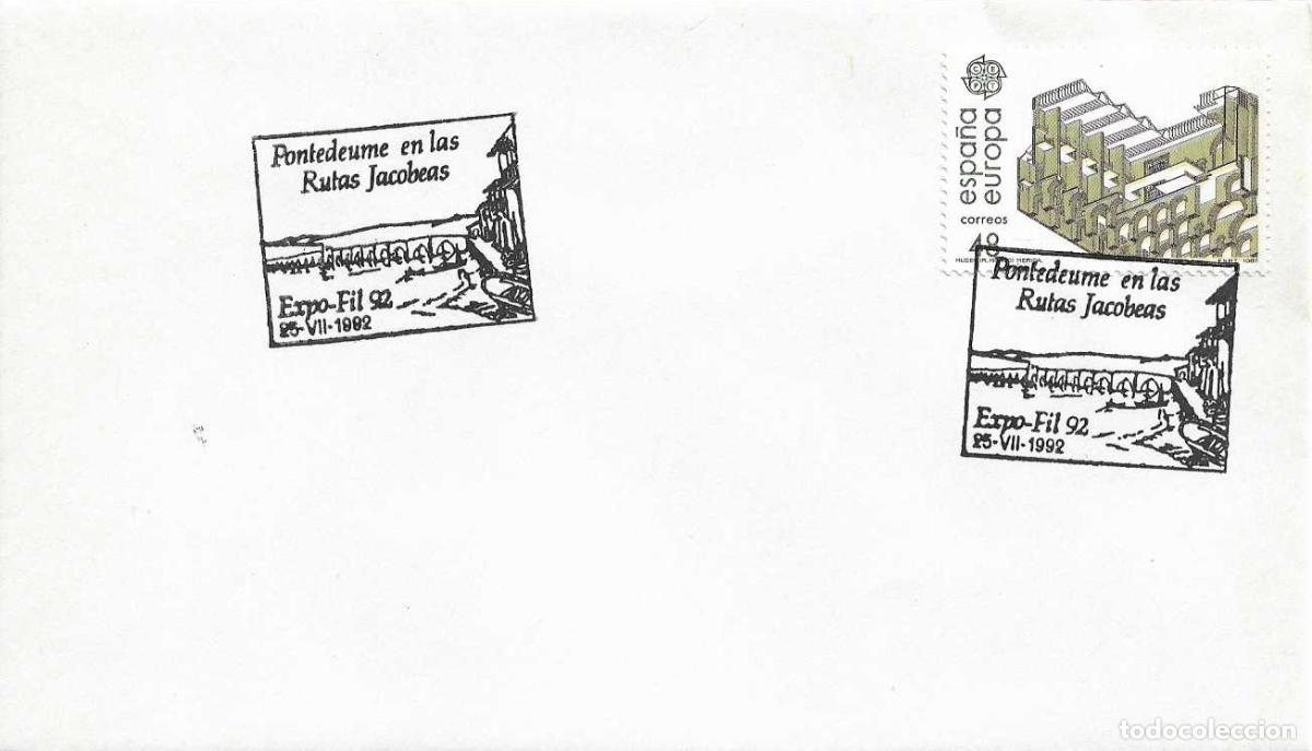 Sellos: EL CAMINO DE SANTIAGO PONTEDEUME EN LAS RUTAS JACOBEAS PONTEDEUME (CORU&Ntilde;A) 1992 RARO MATASELLO SOBRE