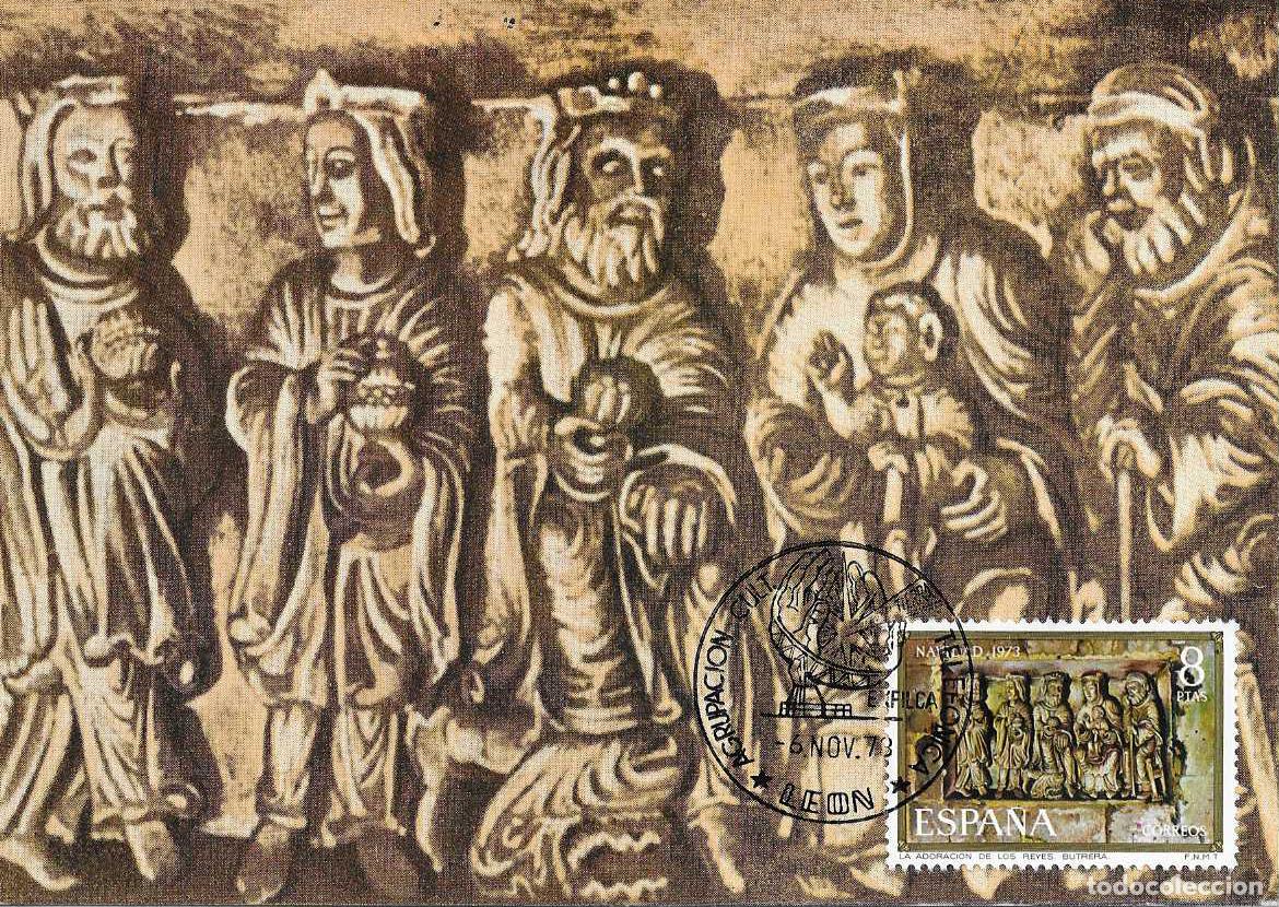 Sellos: AGRUPACION CULTURAL TELEFONICA EXP, LEON 6 NOVIEMBRE 1973 MATASELLOS TARJETA NAVIDAD BUTRERA (BURGOS