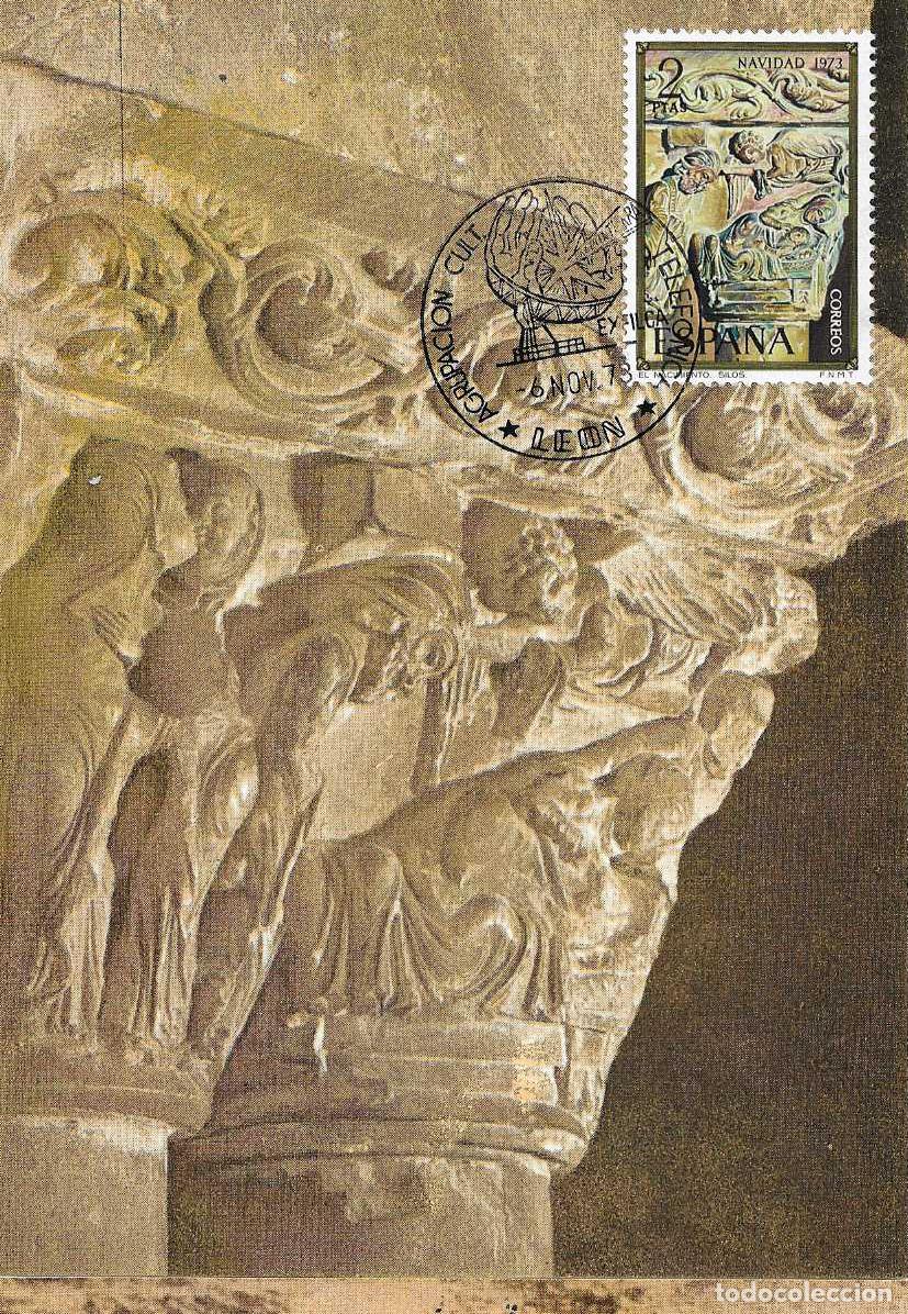 Sellos: AGRUPACION CULTURAL TELEFONICA EXP, LEON 6 NOVIEMBRE 1973. MATASELLOS TARJETA NAVIDAD SILOS (BURGOS)