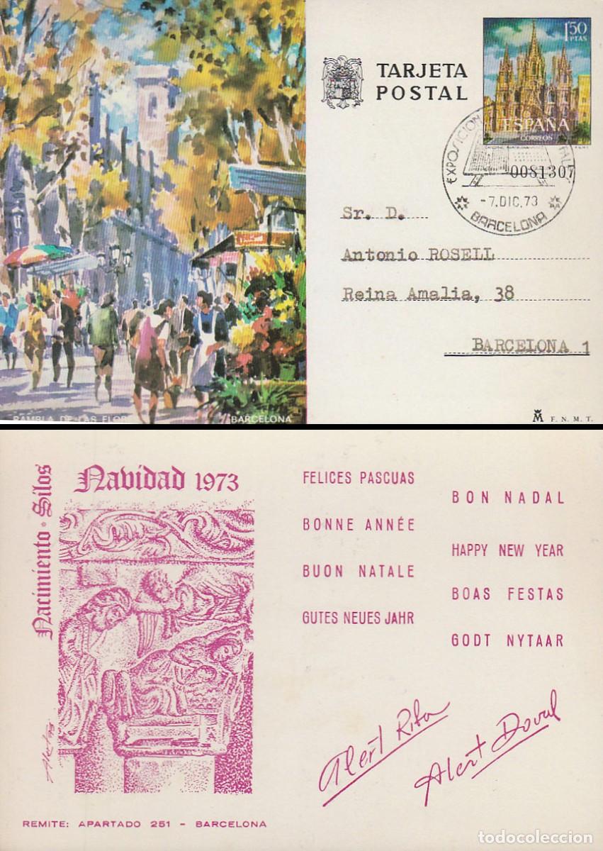 Sellos: ENTERO N&ordm; 101, A&Ntilde;O 1973, BARCELONA RAMBLA DE LAS FLORES EXPOSICION DE ENTEROS POSTALES ES UNA FELICI