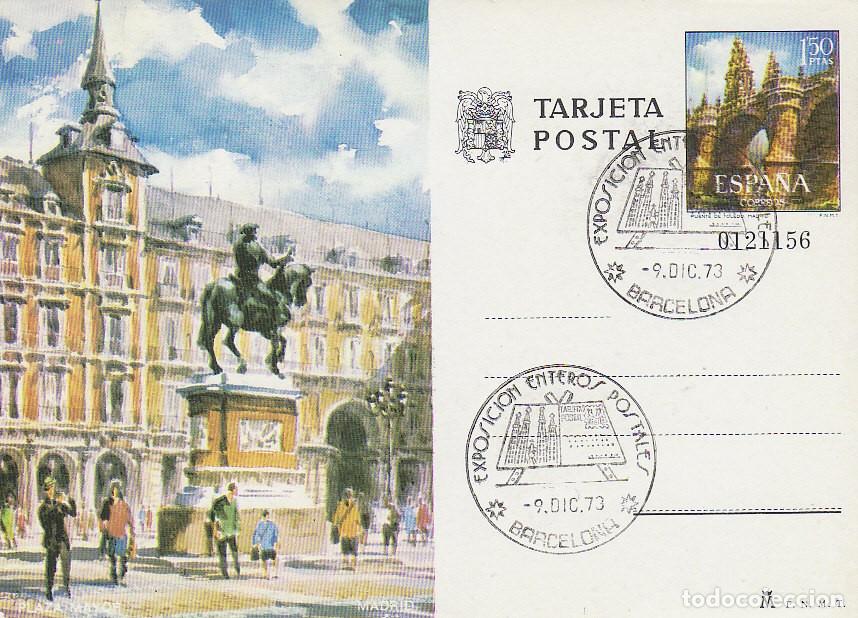 Sellos: ENTERO N&ordm; 102, A&Ntilde;O 1973, MADRID PLAZA MAYOR, EXPOSICION DE ENTEROS POSTALES