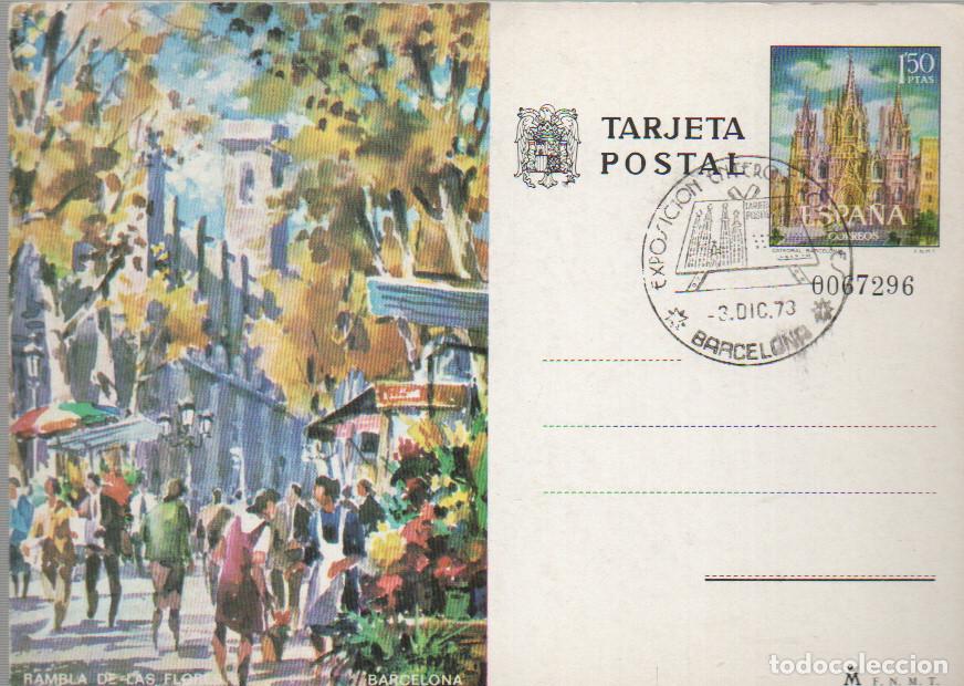 Sellos: ENTERO N&ordm; 101, A&Ntilde;O 1973, BARCELONA, RAMBLA DE LAS FLORES, EXPOSICION DE ENTEROS POSTALES