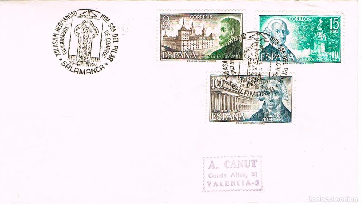 Sellos: A&Ntilde;O 1973, SALAMANCA hermandad Nuestra Se&ntilde;ora del Pilar de funcionarios de Correos, primer dia sellos
