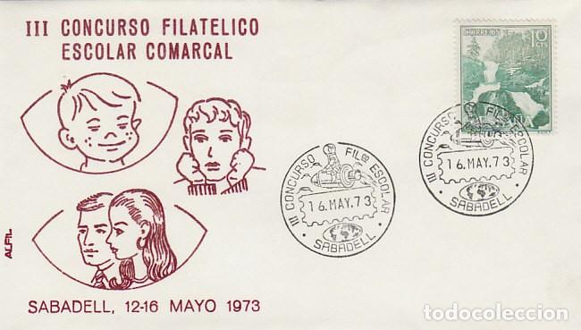 Sellos: A&Ntilde;O 1973, SABADELL, CONCURSO FILATELICO ESCOLAR, ASTRONAUTA MONTADO EN UN COHETE, SOBRE DE ALFIL