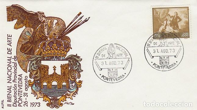 Sellos: A&Ntilde;O 1973, PONTEVEDRA, SEGUNDA BIENAL DE ARTE, SOBRE DE ALFI