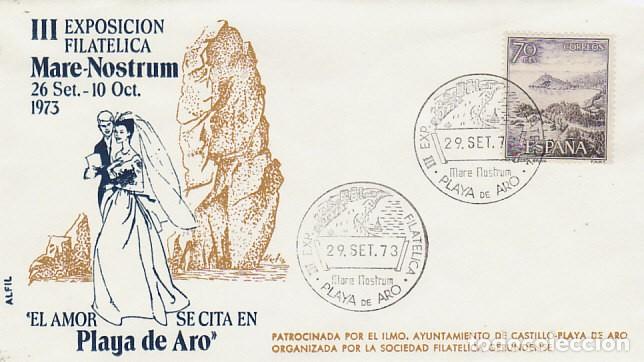 Sellos: A&Ntilde;O 1973, Playa de Aro (Gerona), Mare Nostrum, SOBRE DE ALFIL, NOVIOS SACANDOSE LA FOTO DE LA BODA