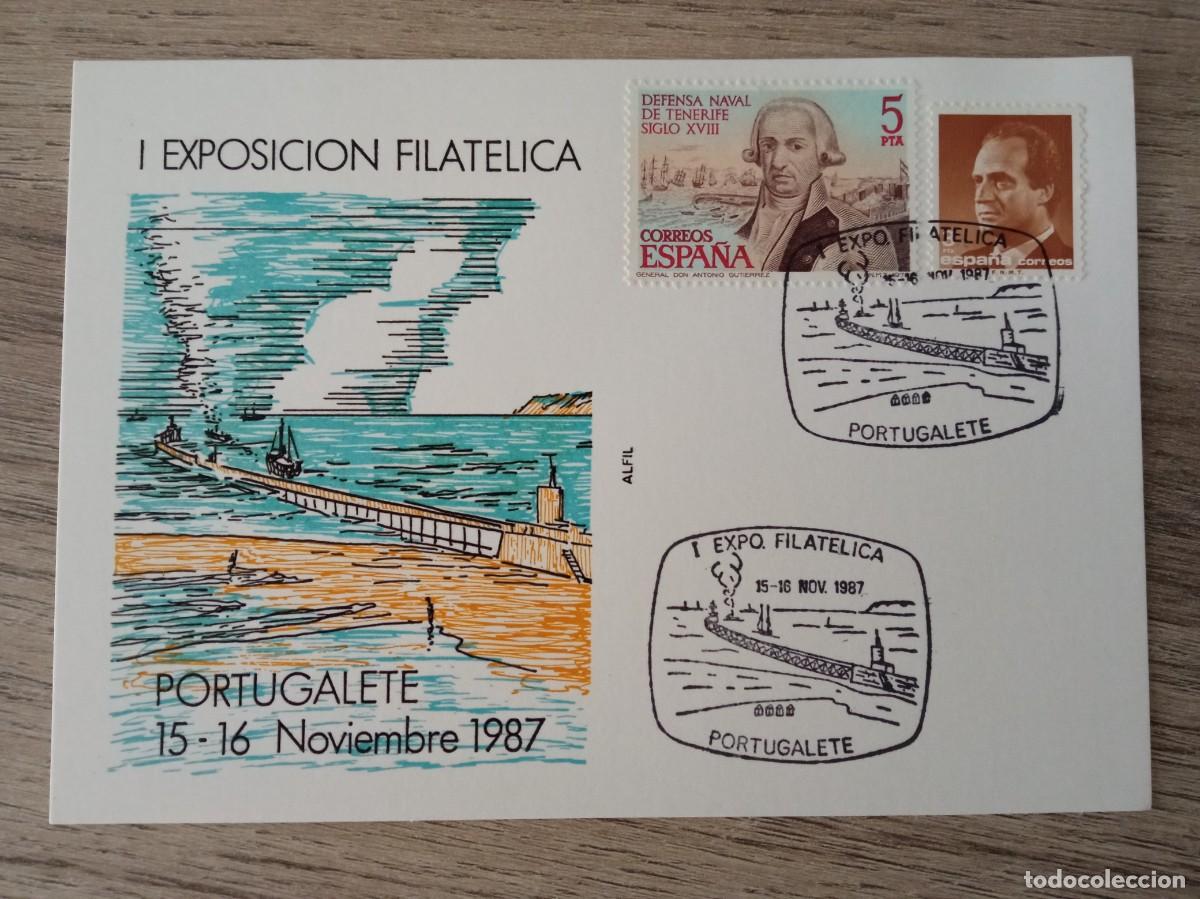 Sellos: I EXPOSICION FILAT&Eacute;LICA PORTUGALETE 1987, CARTULINA