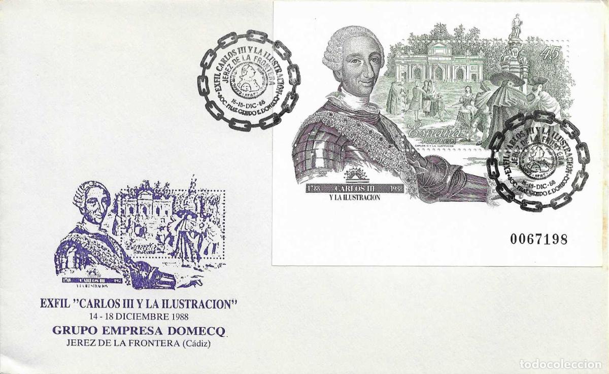 Sellos: CARLOS III Y LA ILUSTRACION EXPOSICION, JEREZ DE LA FRONTERA (CADIZ) 1988 MATASELLOS RARO SOBRE VER