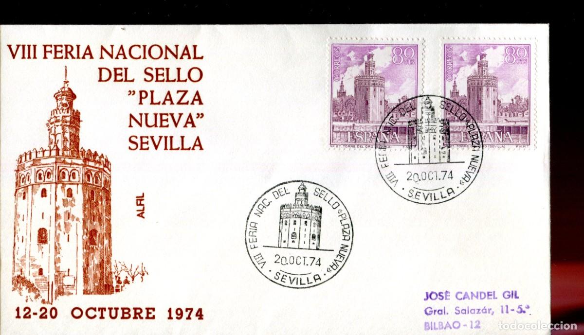 Sellos: 1974 SEVILLA -VIII FERIA NACIONAL DEL SELLO PLAZA NUEVA DE SEVILLA - SOBRE ALFIL