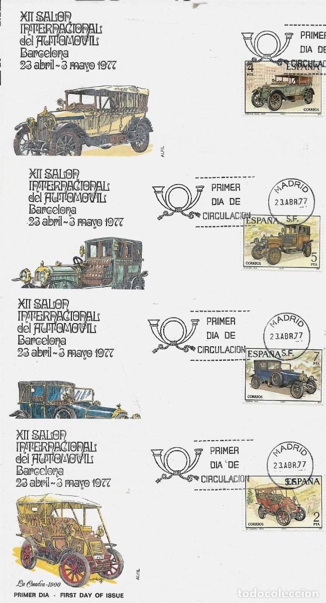 Sellos: 4 SOBRES PRIMER DIA DEL XII SALON DEL AUTOMOVIL INTERNACIONAL DE BACELONA. 1977