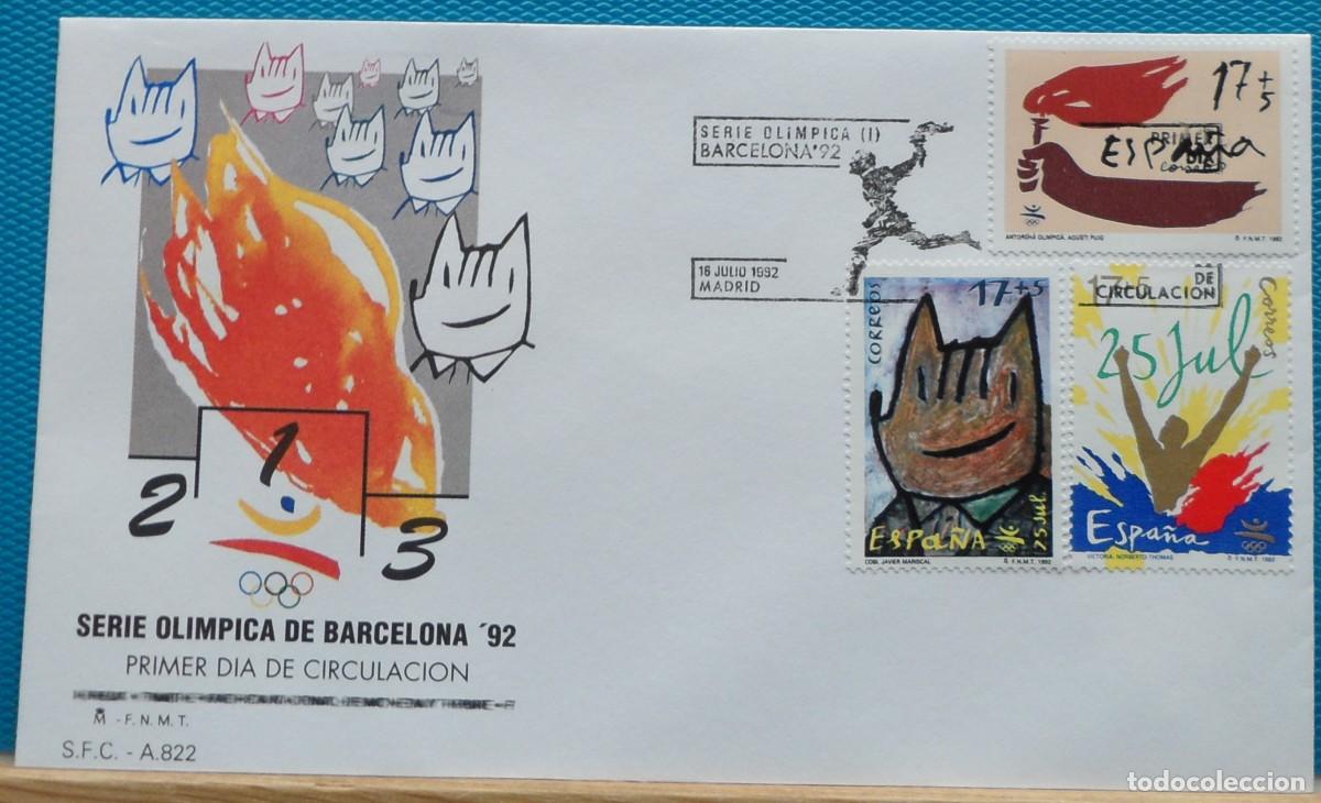 Sellos: 1992-ESPA&Ntilde;A-SOBRES PRIMER DIA-VER FOTOS-N&ordm;3212/4-JUEGOS DE LA XXV OLIMPIADA BARCELONA 92