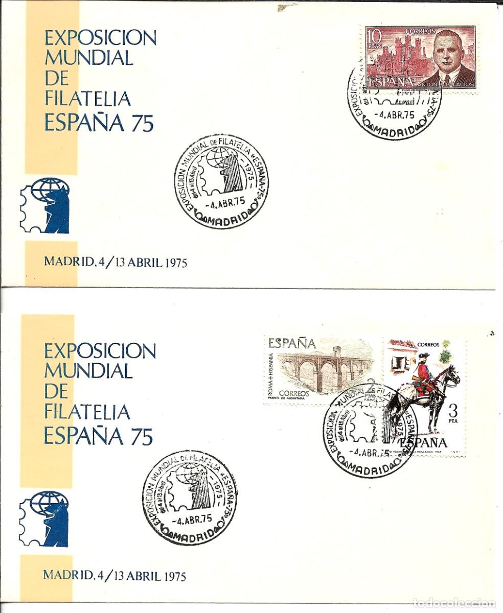 Sellos: 2 Sobres primer dia exposici&oacute;n mundial de filatelia espa&ntilde;a 75