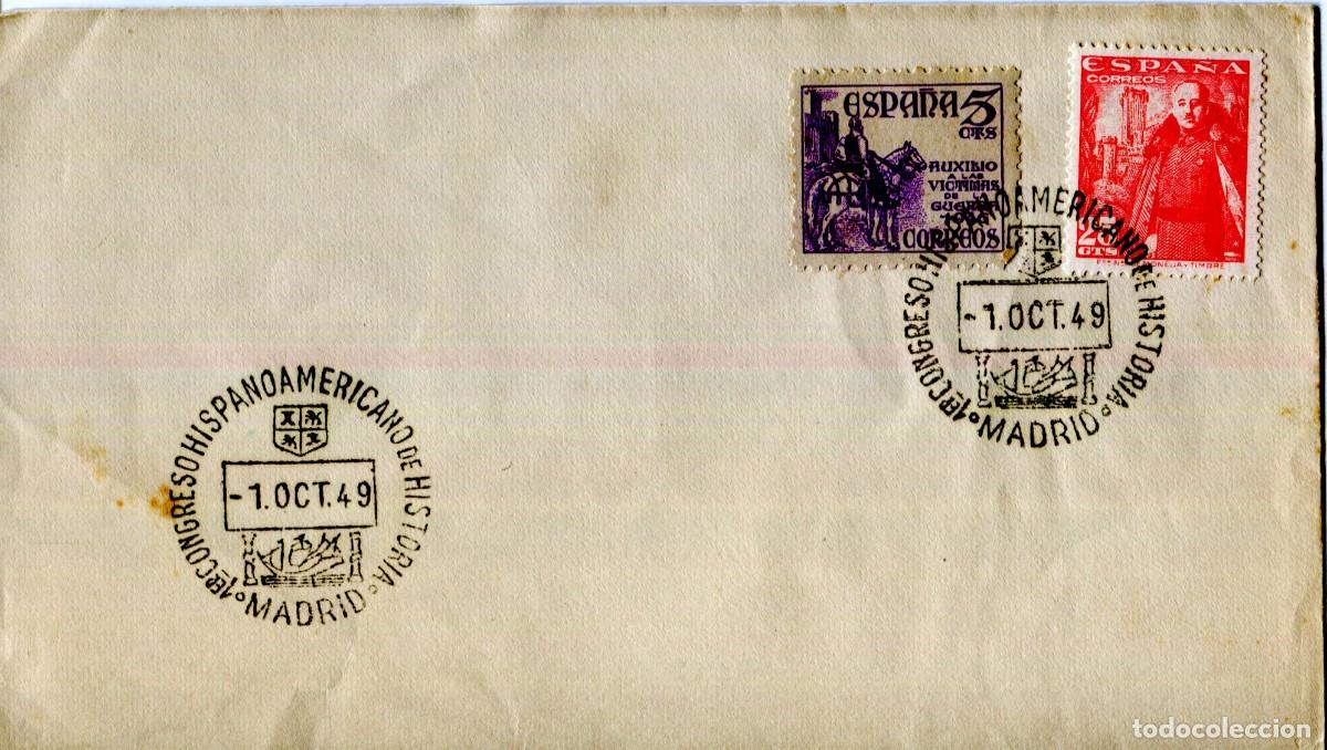 Sellos: SOBRE : I CONGRESO HISPANO AMERICANO DE HISTORIA . MADRID . 1949 . matasellos barcos