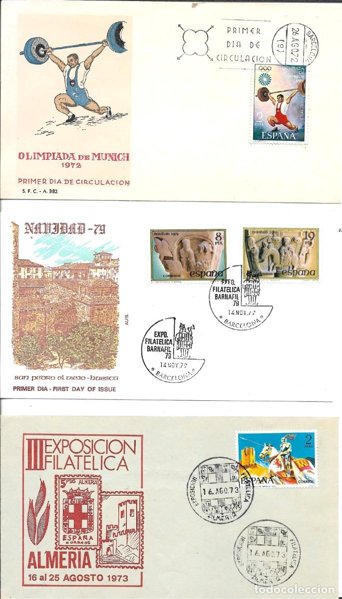 Sellos: 3 SOBRES PRIMER D&Iacute;A DE DISTINTAS EXPOSICIONES Y FECHAS 1972-73-79
