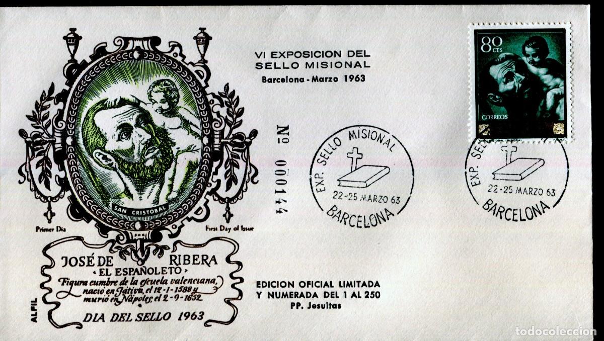 Sellos: SOBRE ILUSTRADO Y MATASELLO EXP. SELLO MISIONAL -BARCELONA 1963 Edicion Oficial Limitada y Numerada