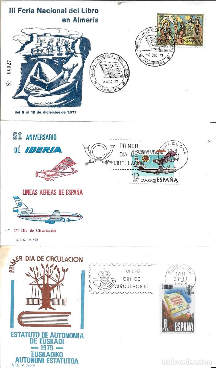 Sellos: 3 SOBRES PRIMER D&Iacute;A DE DISTINTAS EXPOSICIONES Y FECHAS 1977-79