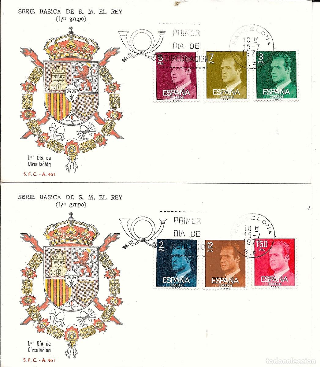 Sellos: 2 SOBRES PRIMER D&Iacute;A SERIE B&Aacute;SICA DE S.M. EL REY (1ER GRUPO) BARCELONA 1976