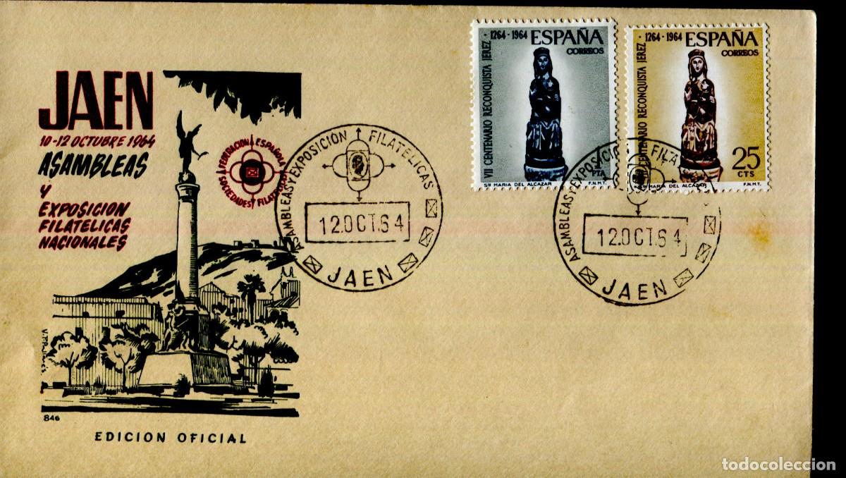 Sellos: 1964-12/10 JAEN, SOBRE OFICIAL, ASAMBLEAS Y EXPOSICION FILATELICAS NACIONALES, Edicion Oficial