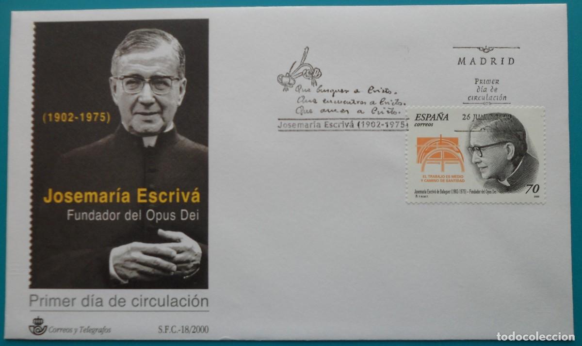 Sellos: 2000-ESPA&Ntilde;A-SOBRES PRIMER DIA-VER FOTOS-N&ordm;3721-BEATO JOSEMARIA ESCRIVA