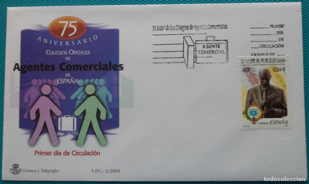 Sellos: 2001-ESPA&Ntilde;A-SOBRES PRIMER DIA-VER FOTOS-N&ordm;3776-75 ANIVERSARIO AGENTES COMERCIALES