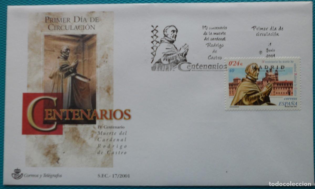 Sellos: 2001-ESPA&Ntilde;A-SOBRES PRIMER DIA-VER FOTOS-N&ordm;3801-CENTENARIOS-CARDENAL RODRIGO DE CASTRO