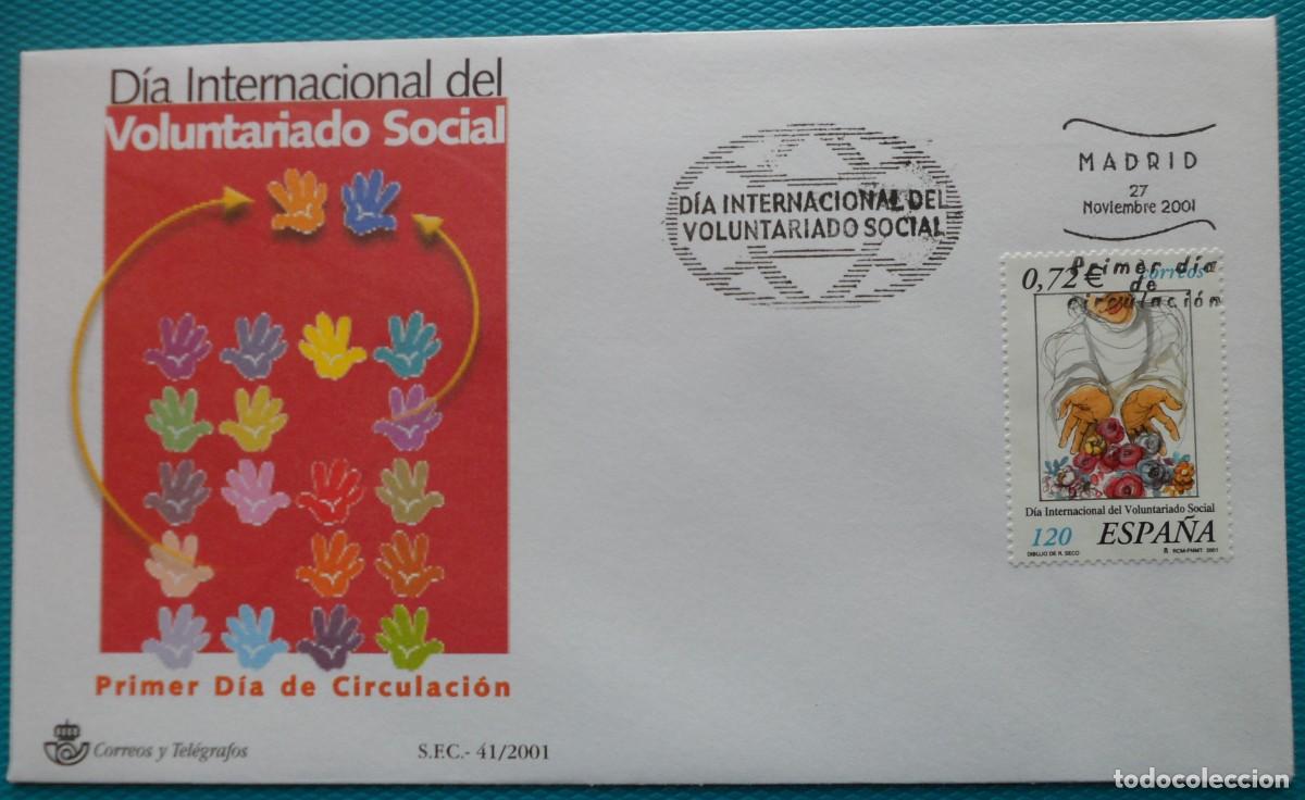 Sellos: 2001-ESPA&Ntilde;A-SOBRES PRIMER DIA-VER FOTOS-N&ordm;3842-VOLUNTARIADO SOCIAL