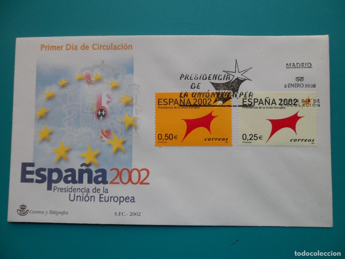 Sellos: 2002-ESPA&Ntilde;A-SOBRES PRIMER DIA-VER FOTOS-N&ordm;3865/6-espa&ntilde;a 2000-presidencia de la union europea