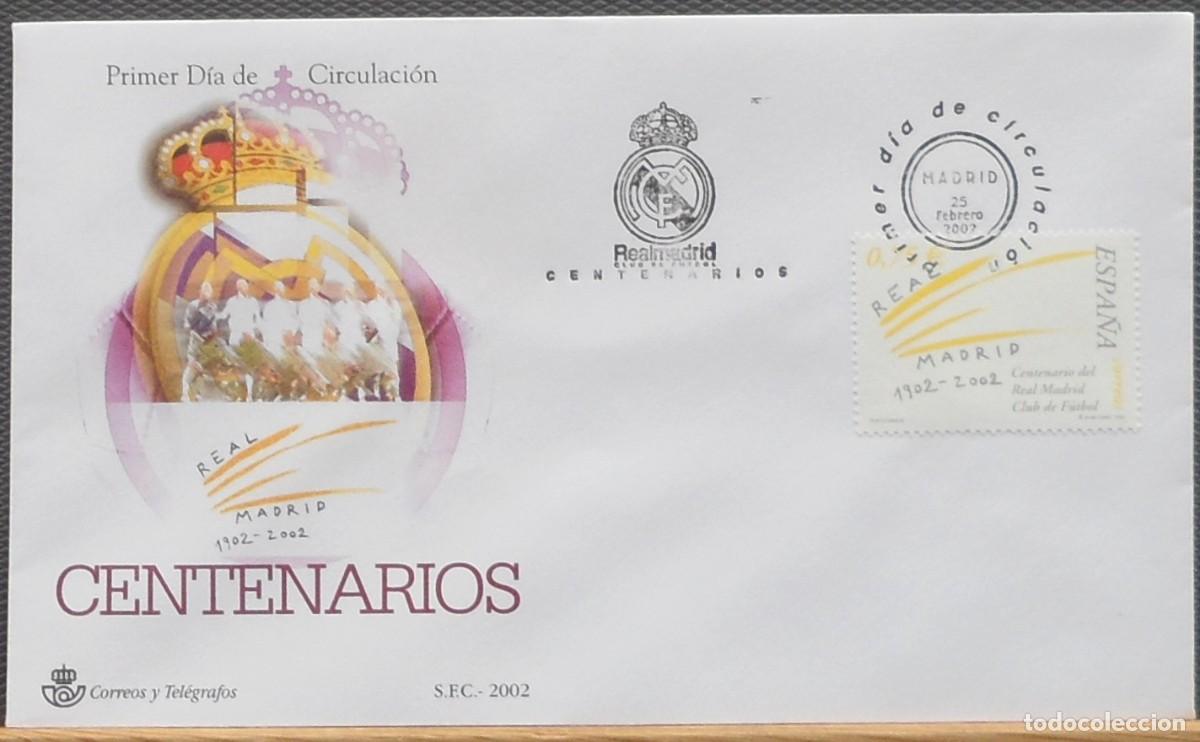 Sellos: 2002-ESPA&Ntilde;A-SOBRES PRIMER DIA-VER FOTOS-N&ordm;3880-CENTENARIOS-REAL MADRID CLUB DE FUTBOL