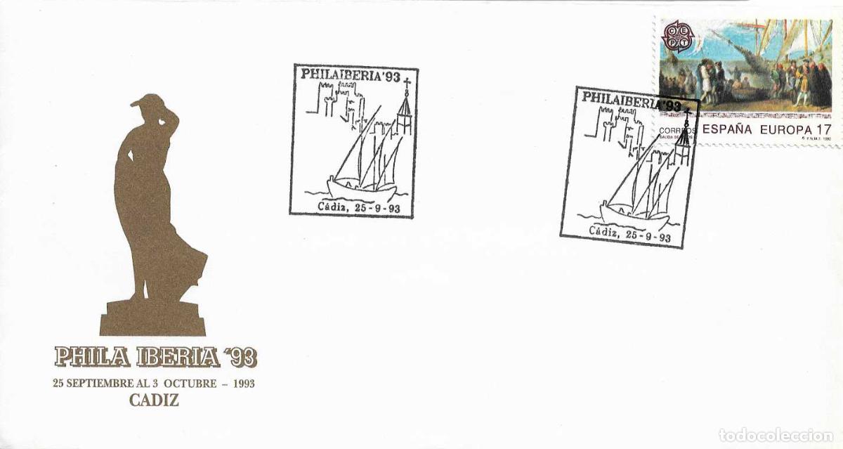 Sellos: BARCOS PHILAIBERIA-93 EXPOSICION HISPANO-LUSA, CADIZ 25 SEPTIEMBRE 1993. RARO MATASELLOS SOBRE ILUST