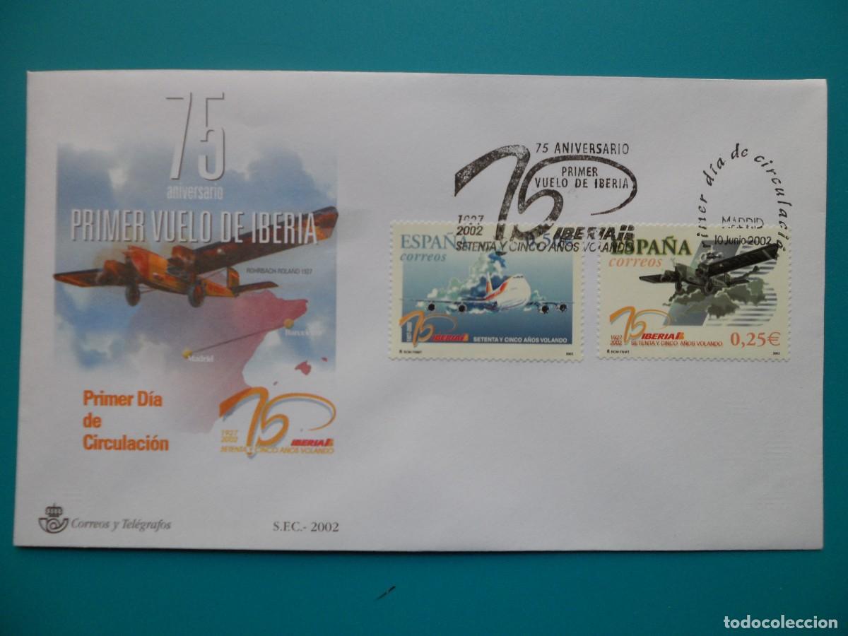 Sellos: 2002-ESPA&Ntilde;A-SOBRES PRIMER DIA-VER FOTOS-N&ordm;3907/8-75 ANIVERSARIO PRIMER VUELO DE IBERIA
