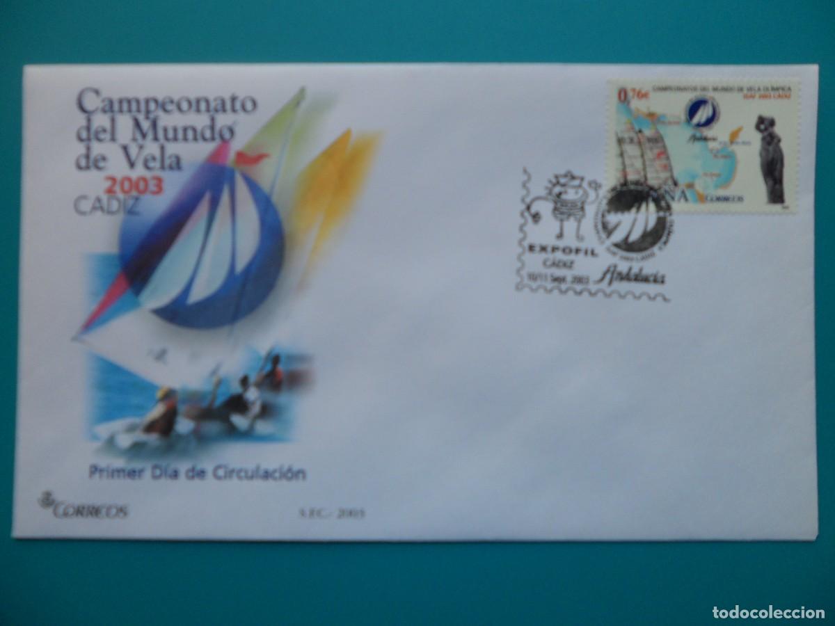 Sellos: 2003-ESPA&Ntilde;A-SOBRES PRIMER DIA-VER FOTOS-N&ordm;4014-CAMPEONATO DEL MUNDO DE VELA-CADIZ