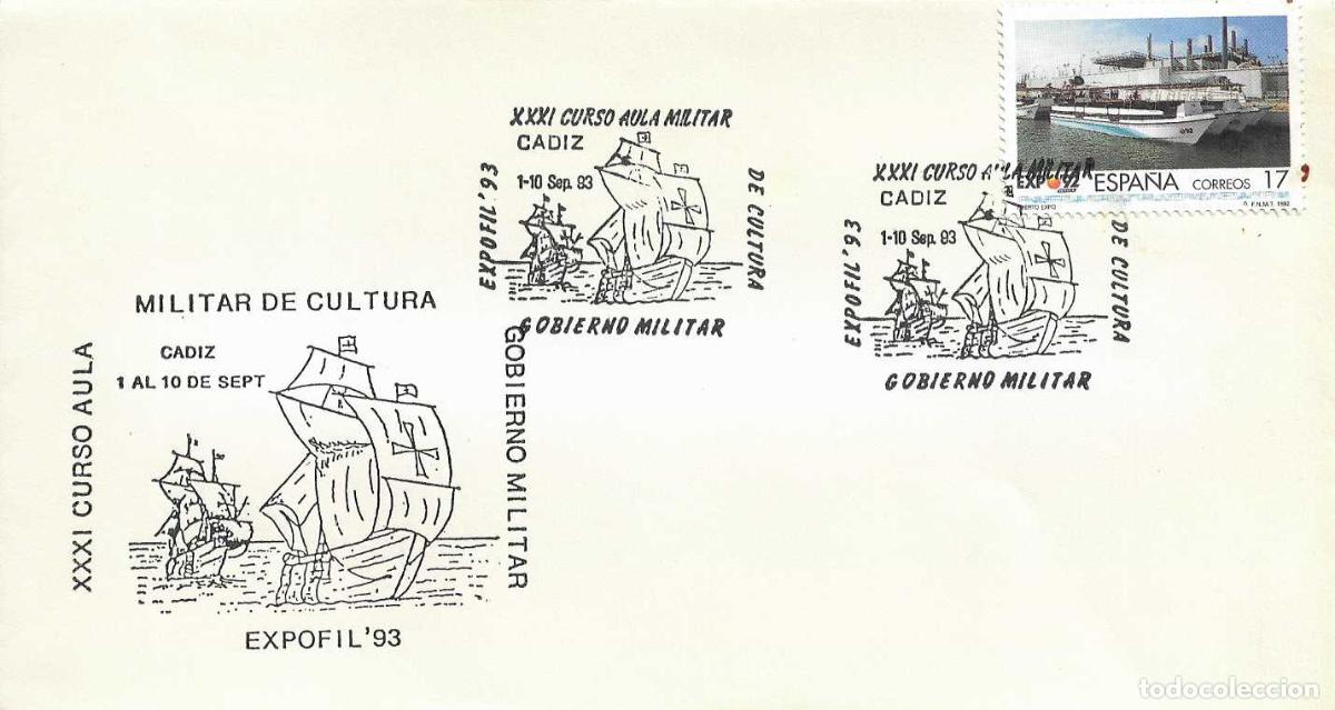 Sellos: CARABELAS COLON BARCOS EXPOFIL 93 AULA MILITAR, CADIZ 1993. MATASELLOS RARO SOBRE NUMERADO VER