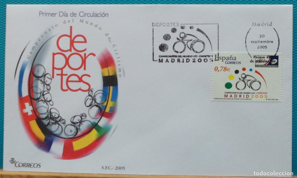 Sellos: 2005-ESPA&Ntilde;A-SOBRES PRIMER DIA-VER FOTOS-N&ordm;4184-CAMPEONATO DEL MUNDO DE CICLISMO