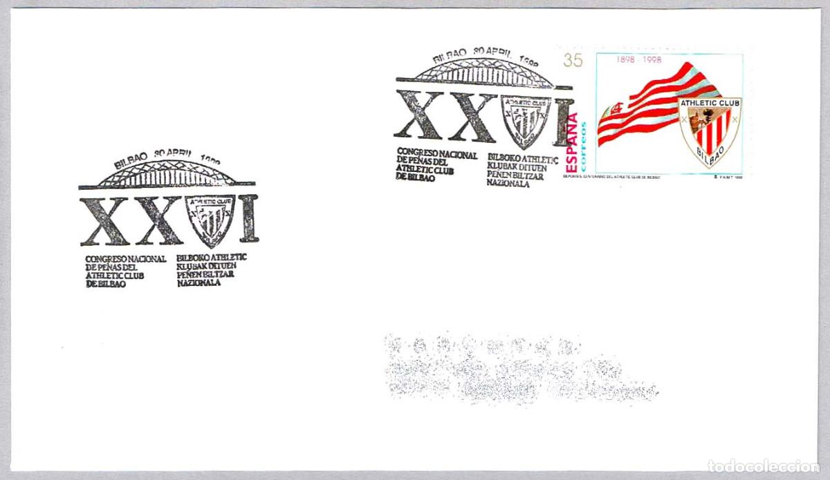 Sellos: Matasellos CONGRESO NAC. DE PE&Ntilde;AS DEL ATHLETIC CLUB. Bilbao, Vizcaya, 1998