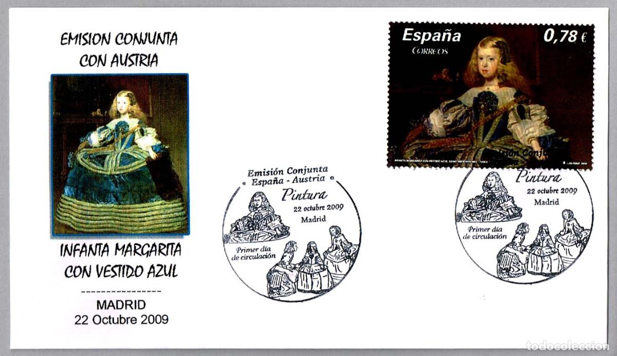 Sellos: Matasellos Primer Dia - INFANTA MARGARITA CON VESTIDO AZUL - VELAZQUEZ. Madrid 2009