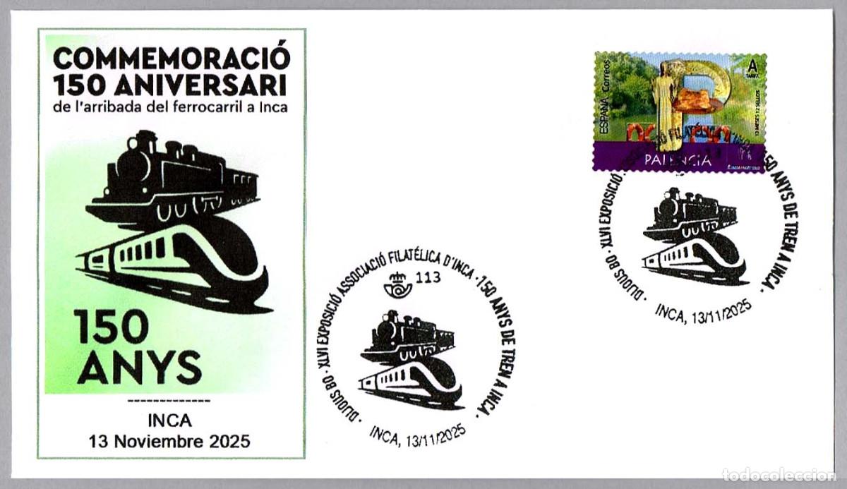 Sellos: Matasellos 150 ANIV. DE LA LLEGADA DEL FERROCARRIL A INCA. Inca, Baleares, 2025