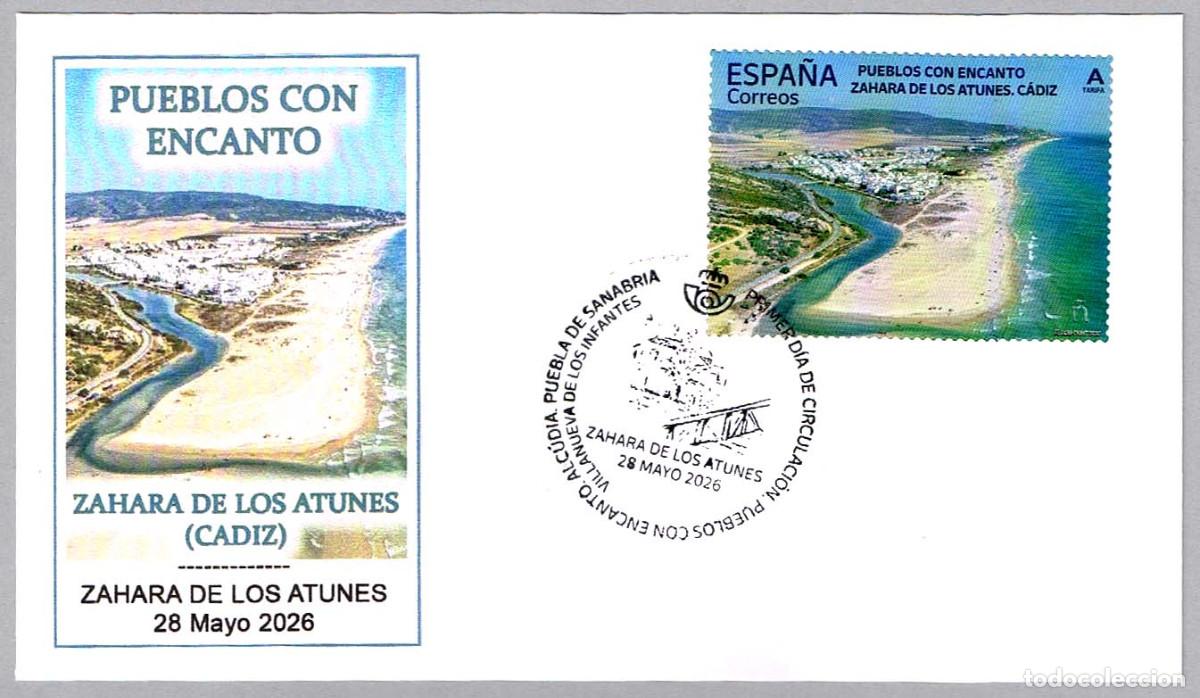 Sellos: Matasellos Primer Dia PUEBLOS CON ENCANTO - ZAHARA DE LOS ATUNES, Cadiz, Andalucia, 2026