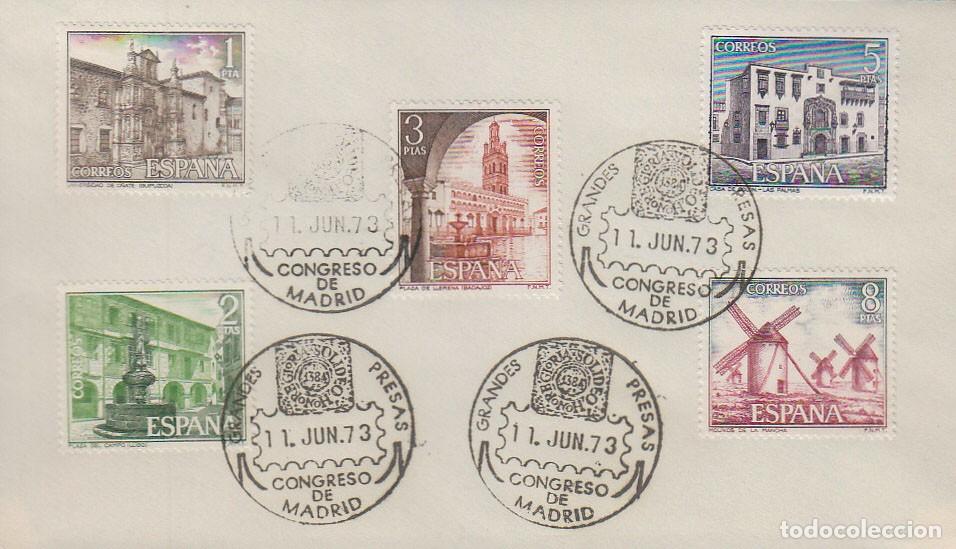 Sellos: A&Ntilde;O 1973, MADRID, congreso de grandes presas, con la serie completa de turismo en primer dia Raro