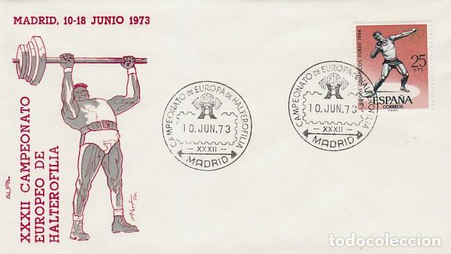 Sellos: A&Ntilde;O 1973, CAMPEONATO DE EUROPA DE HALTEROFILIA, EN SOBRE DE ALFIL