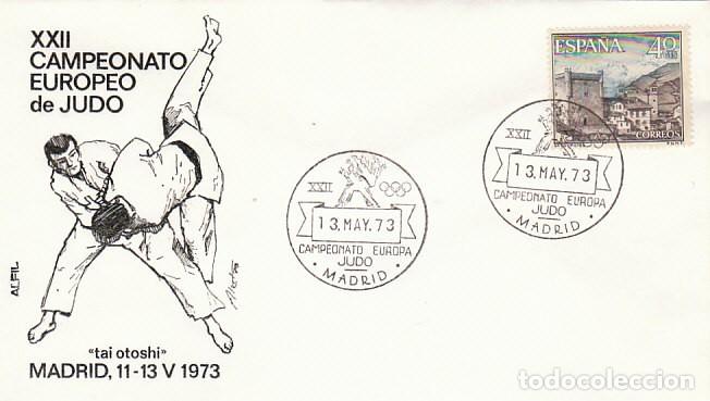 Sellos: 1973 Campeonato de Europa de judo en Madrid, sobre de Alfil