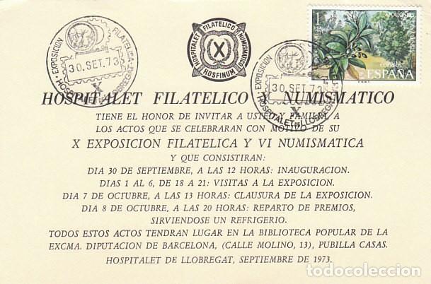 Sellos: A&Ntilde;O 1973, HOSFINUM EN HOSPITALET, EN INVITACION A LOS ACTOS DE LA EXPOSICION