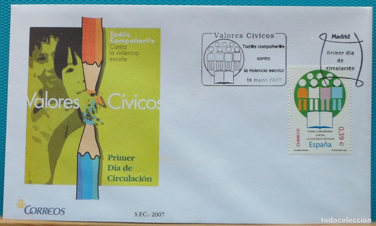 Francobolli: 2007-ESPA&Ntilde;A-SOBRES PRIMER DIA-VER FOTOS-N&ordm;4334-VALORES CIVICOSCONTRA LA VIOLENCIA ESCOLAR