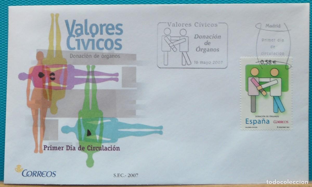 Sellos: 2007-ESPA&Ntilde;A-SOBRES PRIMER DIA-VER FOTOS-N&ordm;4335-VALORES CIVICOS-DONACION DE ORGANOS